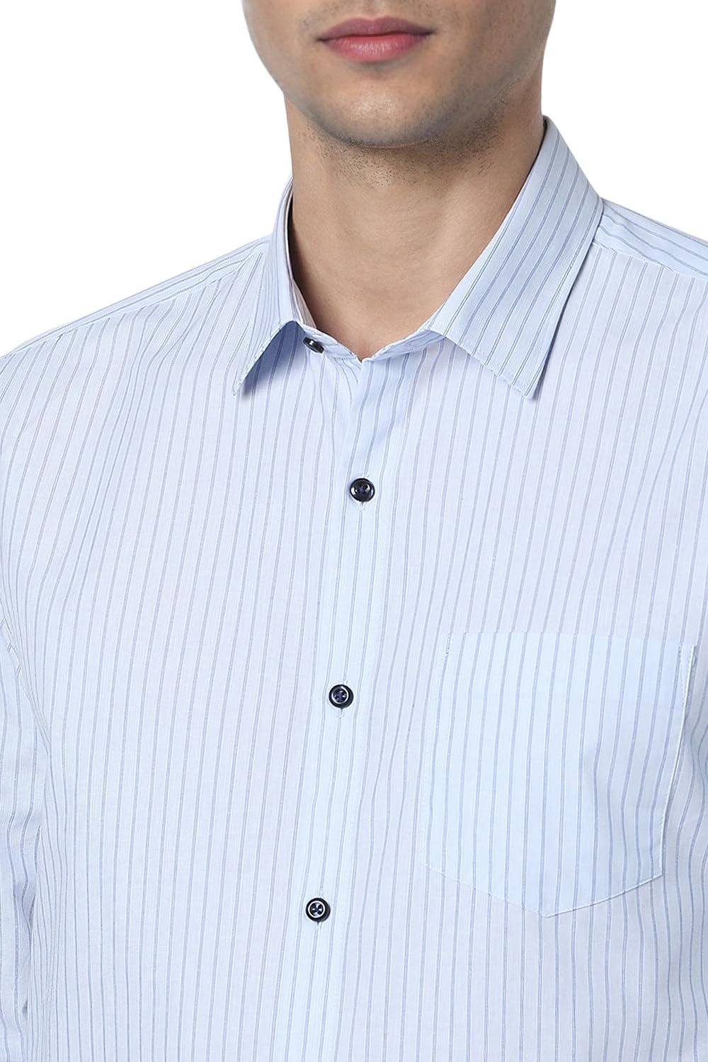 Peter England Men's Striped Slim Fit Full Sleeve Formal Shirt | Cotton-Rich | Wonder Fabric | Pin-Point Oxford Weave Blue, 42 - Image 3