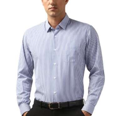 Peter England Men's Regular Fit Full Sleeve Striped Formal Shirt | Cotton Rich | Wonder Fabric | Premium Dobby Weave Blue