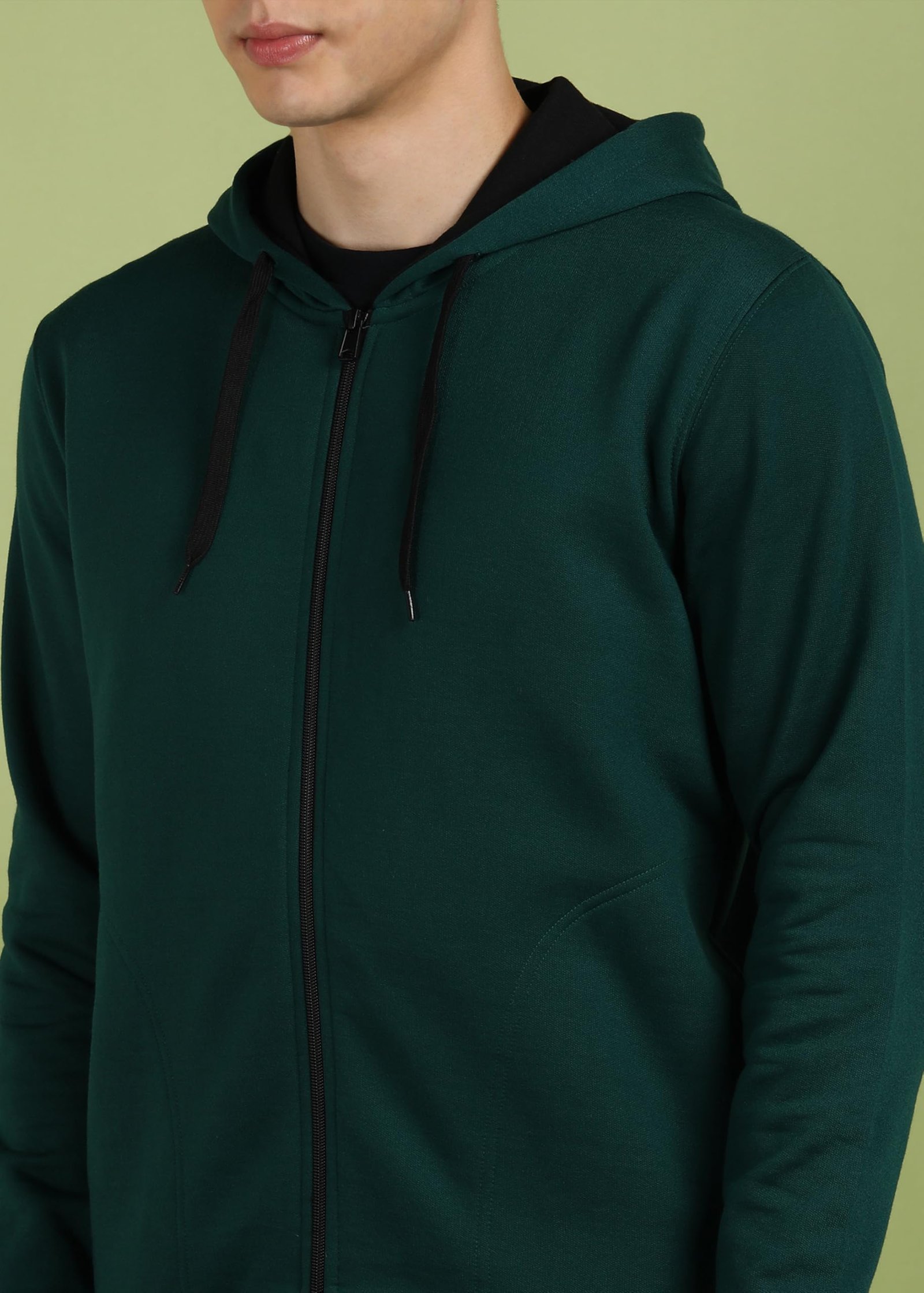 Alan Jones Clothing Men’s Solid Zipper Hooded Sweatshirt | Ribbed Hem, Lined Hood, Side Pockets, Durable Zip | Multiple Colors (Green_L) - Image 4