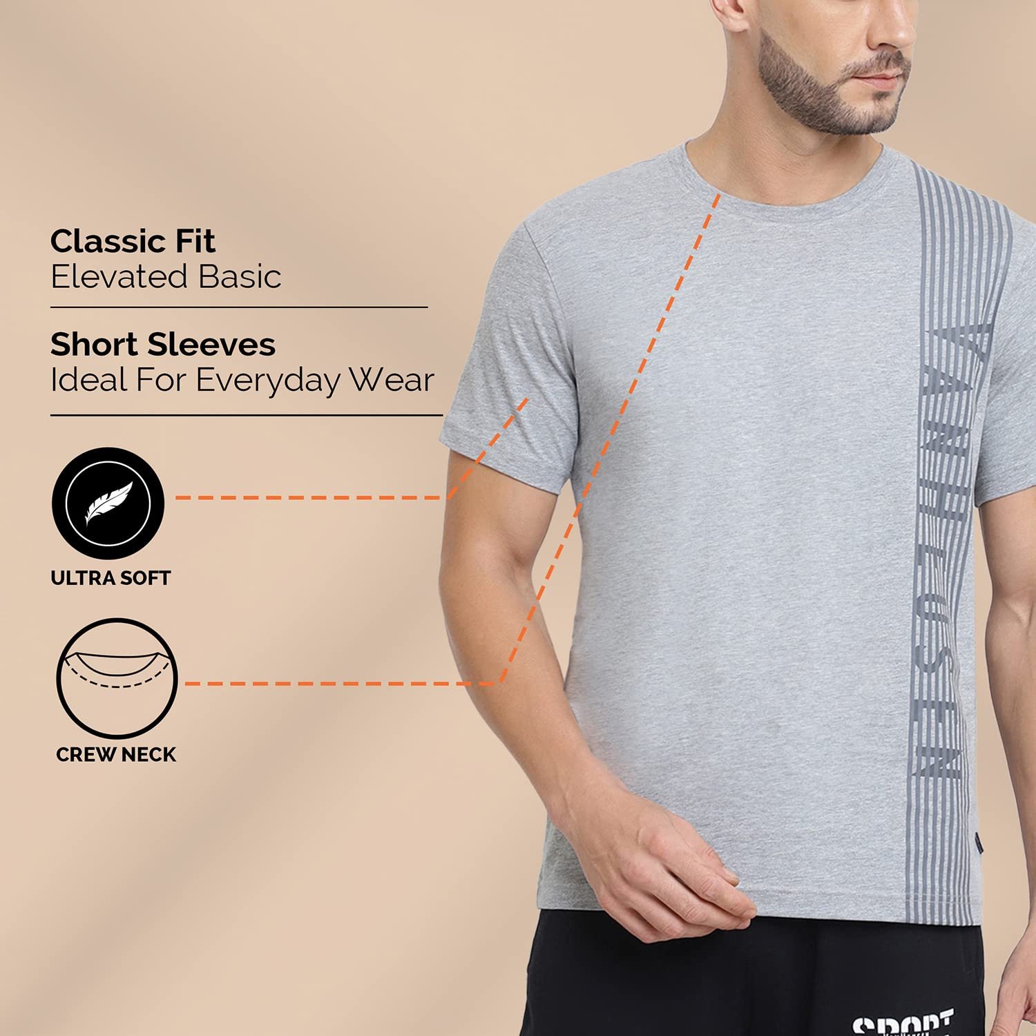 Van Heusen Cotton Men Athleisure Ultra Soft Regular Fit T-Shirt-Crew Neck, Short Sleeve_60044_Black_Large - Image 3
