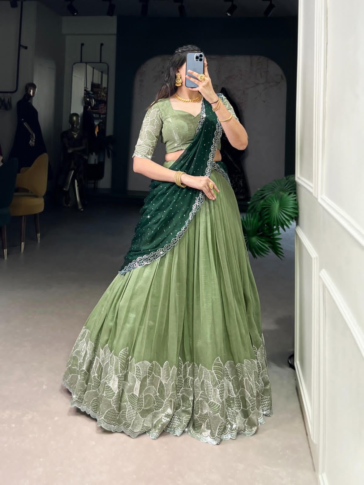 Aika Creation Women's Chiffon Embroidered Lehenga Choli Panvel LH Pista - Image 4