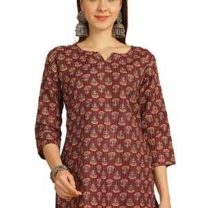 Rajnandini Women's Cotton Foil Printed Relaxed Fit Tunic Shirt (Joplst703-Xxl_Wine_Xxl)