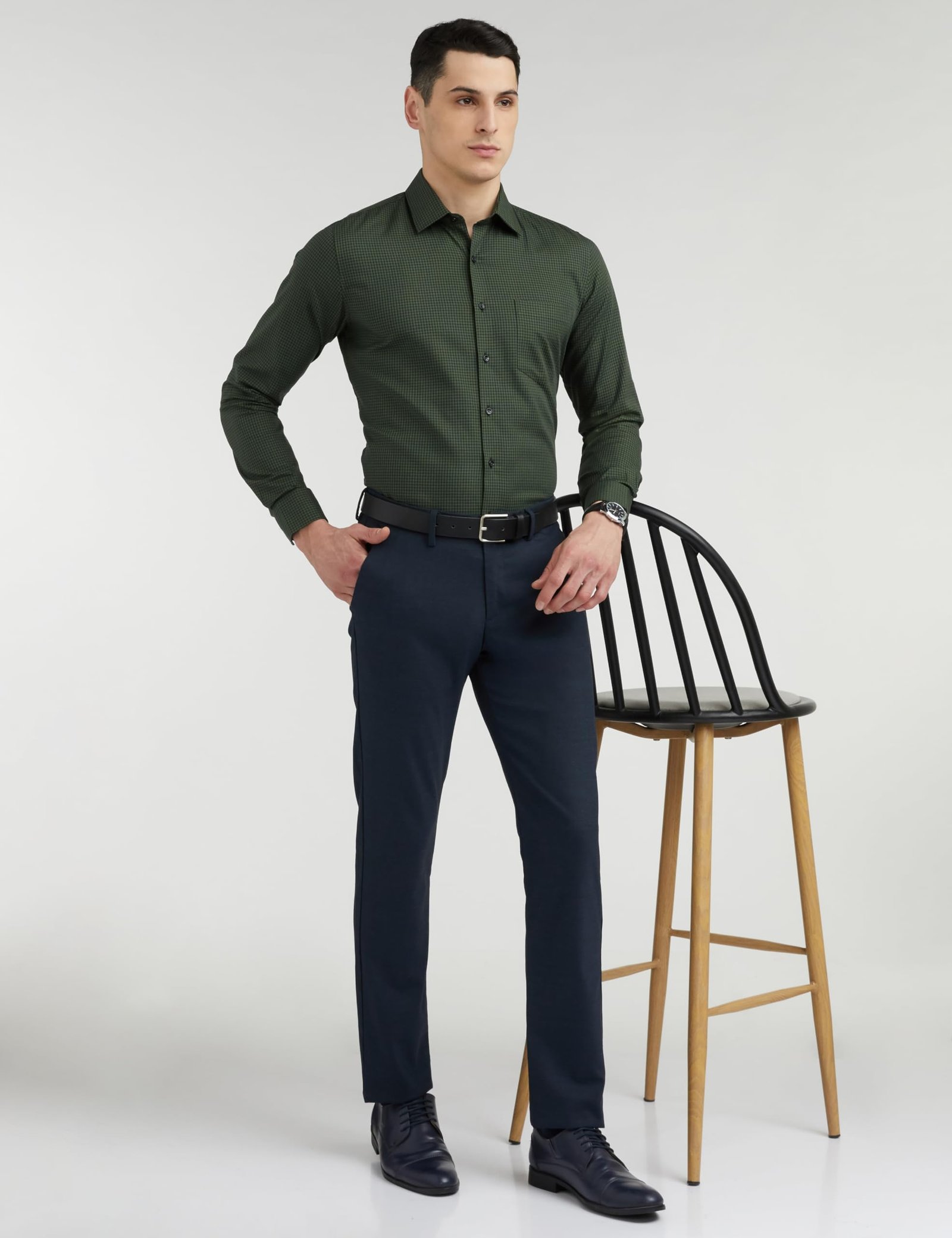 Van Heusen Cotton Men's Slim FiT-Shirt (Vhsfrslbj01503_Green 42) - Image 5