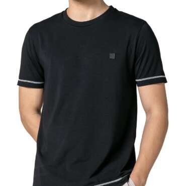 DAMENSCH Men’s Fluid Casual Solid Contrast Stitch Elemental Tees- Jet Black- X-Large