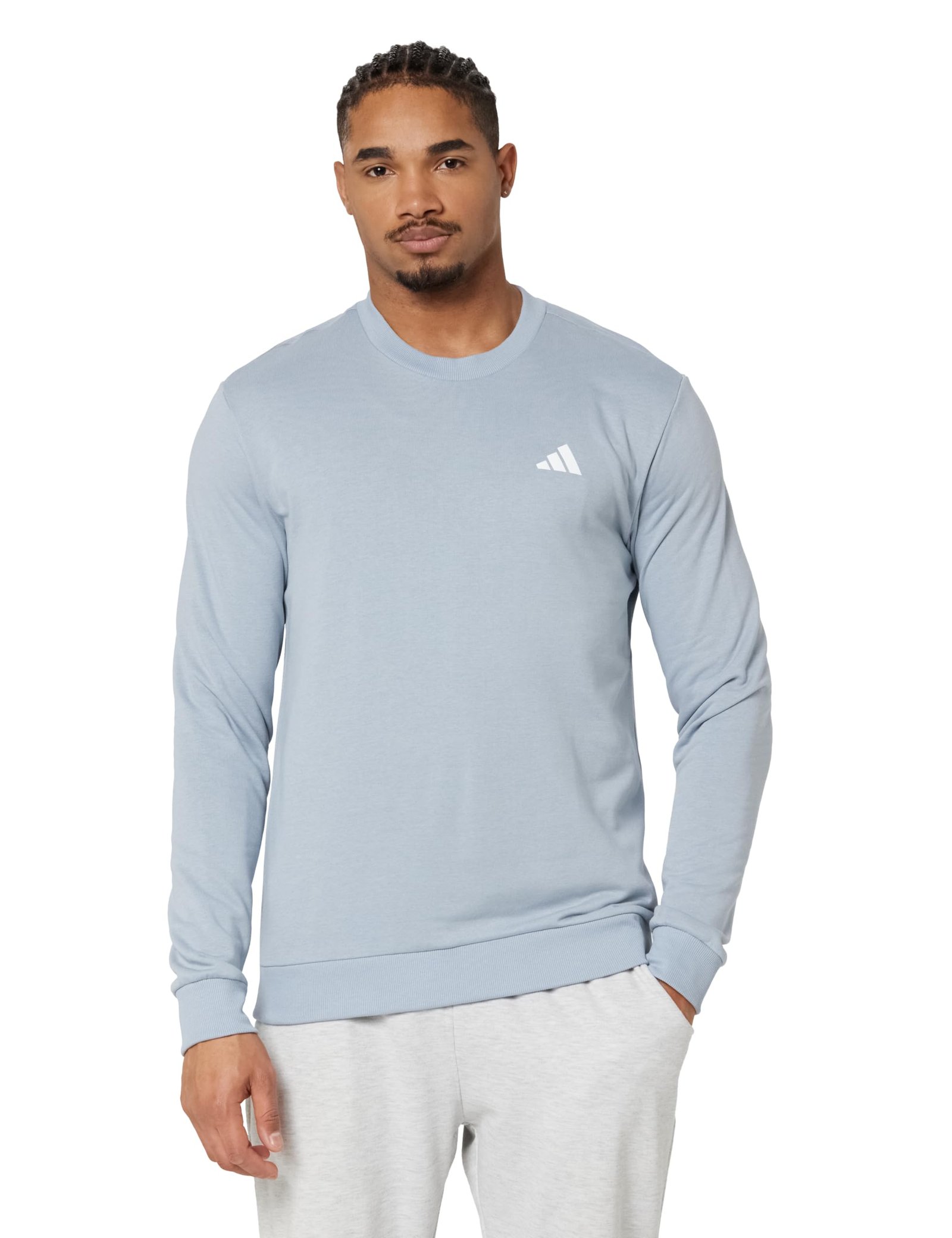 adidas Men's Cotton Blend Crew Neck Regular Sweatshirt (JE9380_LGTGRE, Large, Green