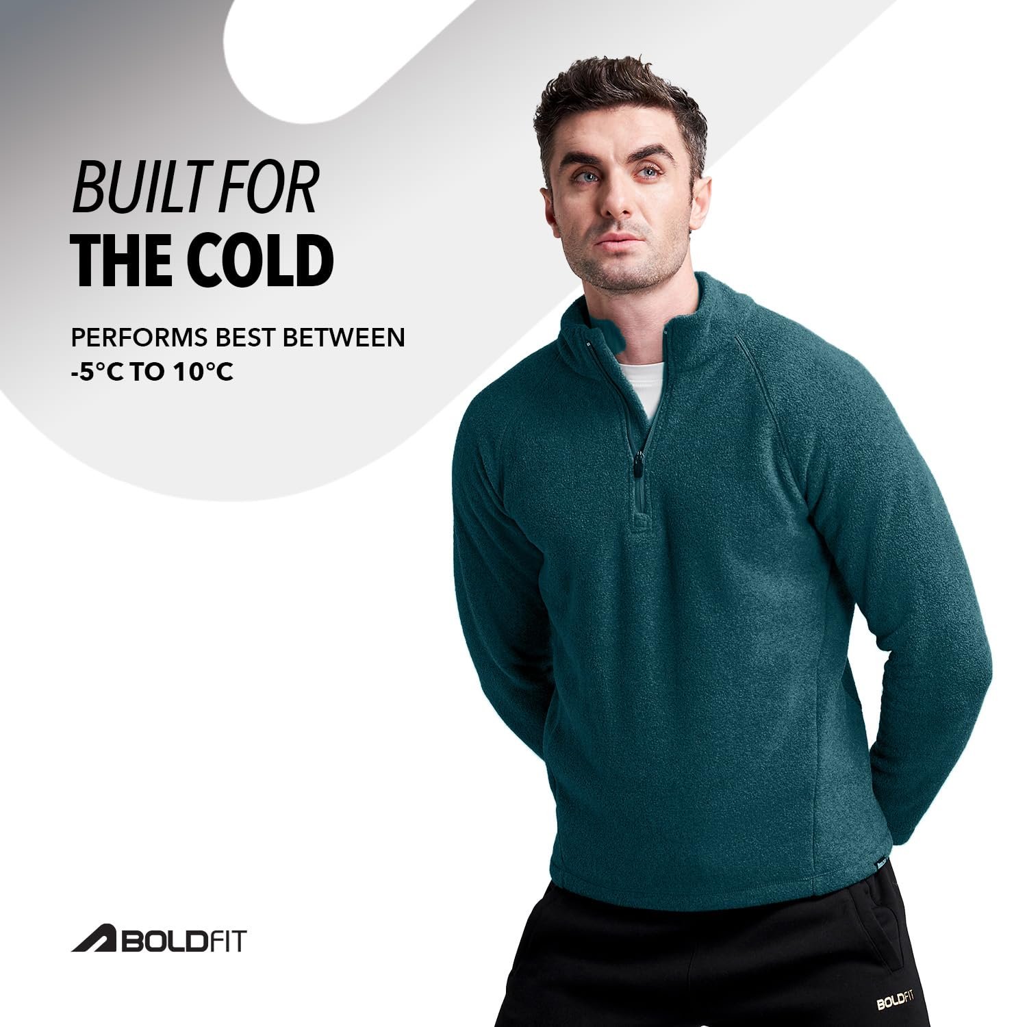 Boldfit Sweatshirt for Men Half Zipper Mens Sweatshirts Heavy Fleece Winter Wear Thermal Pullover for Man Anti-Pilling Fleece Sweatshirts for Mens Soft Feel Sweat Shirt Men - Teal L - Image 4