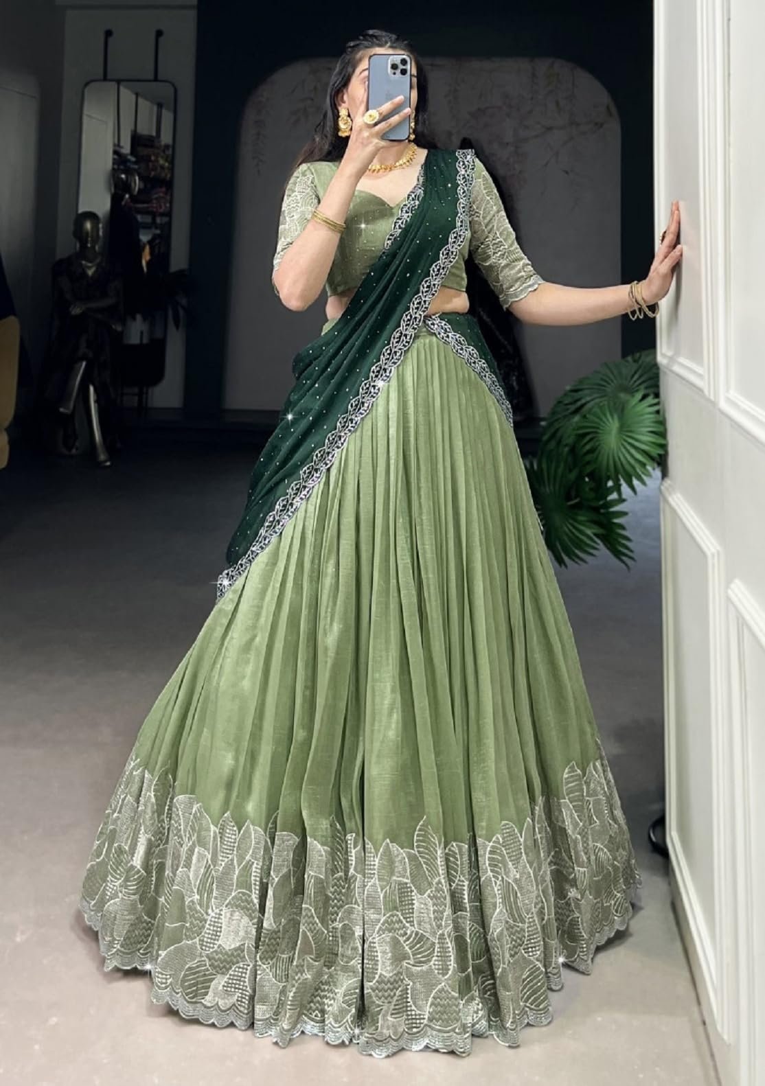 Aika Creation Women's Chiffon Embroidered Lehenga Choli Panvel LH Pista - Image 3