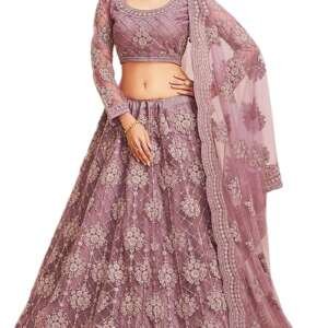 LADY SHOPI Women's Net Embroidered Semi-Stitched Lehenga Choli Maanav LH Pyazi