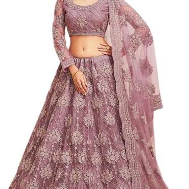 LADY SHOPI Women's Net Embroidered Semi-Stitched Lehenga Choli Maanav LH Pyazi