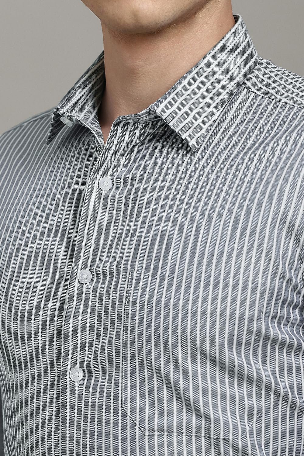 Louis Philippe Men Cotton Striped Slim Fit Shirt (LPSFMSLPR30093_Grey, 39 - Image 3