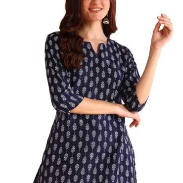 DSK Studio Women's Short Kurti in Blue Rayon Cotton Blend | Ladies Ethnic Tunic | Office (KU1011-Blue-XXL)
