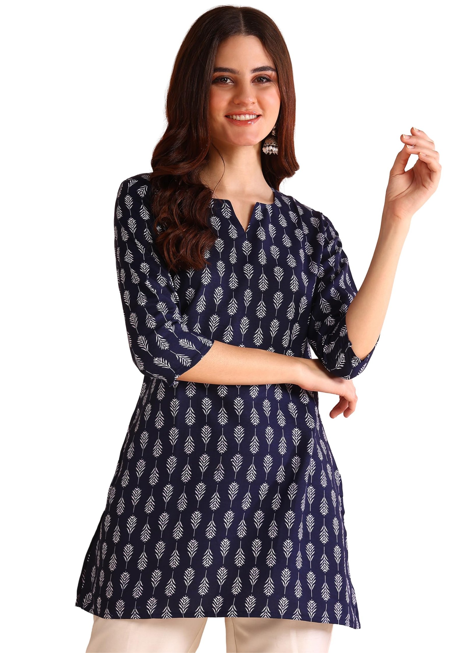 DSK Studio Women's Short Kurti in Blue Rayon Cotton Blend | Ladies Ethnic Tunic | Office (KU1011-Blue-XXL)