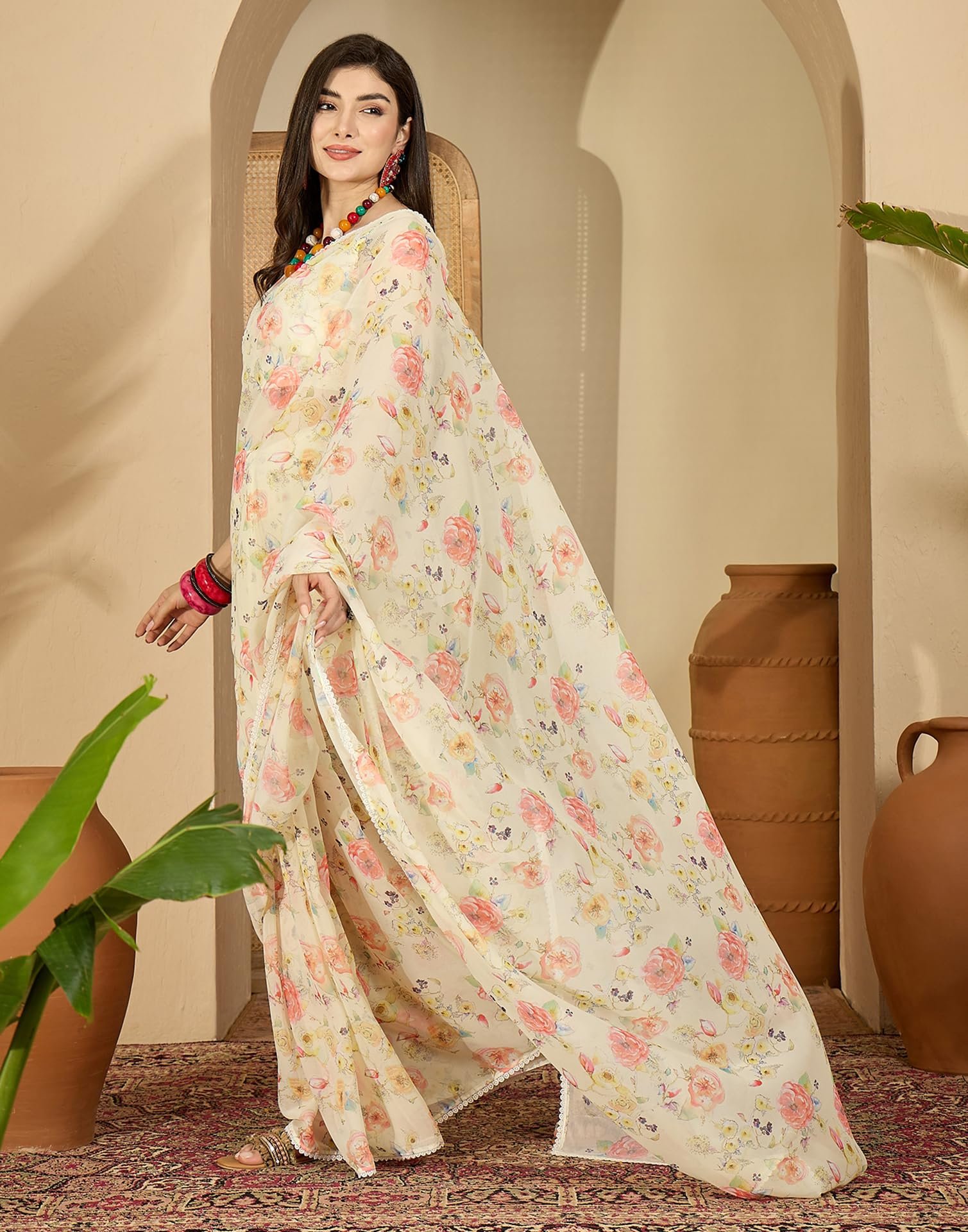 SIRIL Women's Georgette Printed Saree with Unstitched Blouse Piece (4817S153_Yellow) - Image 6