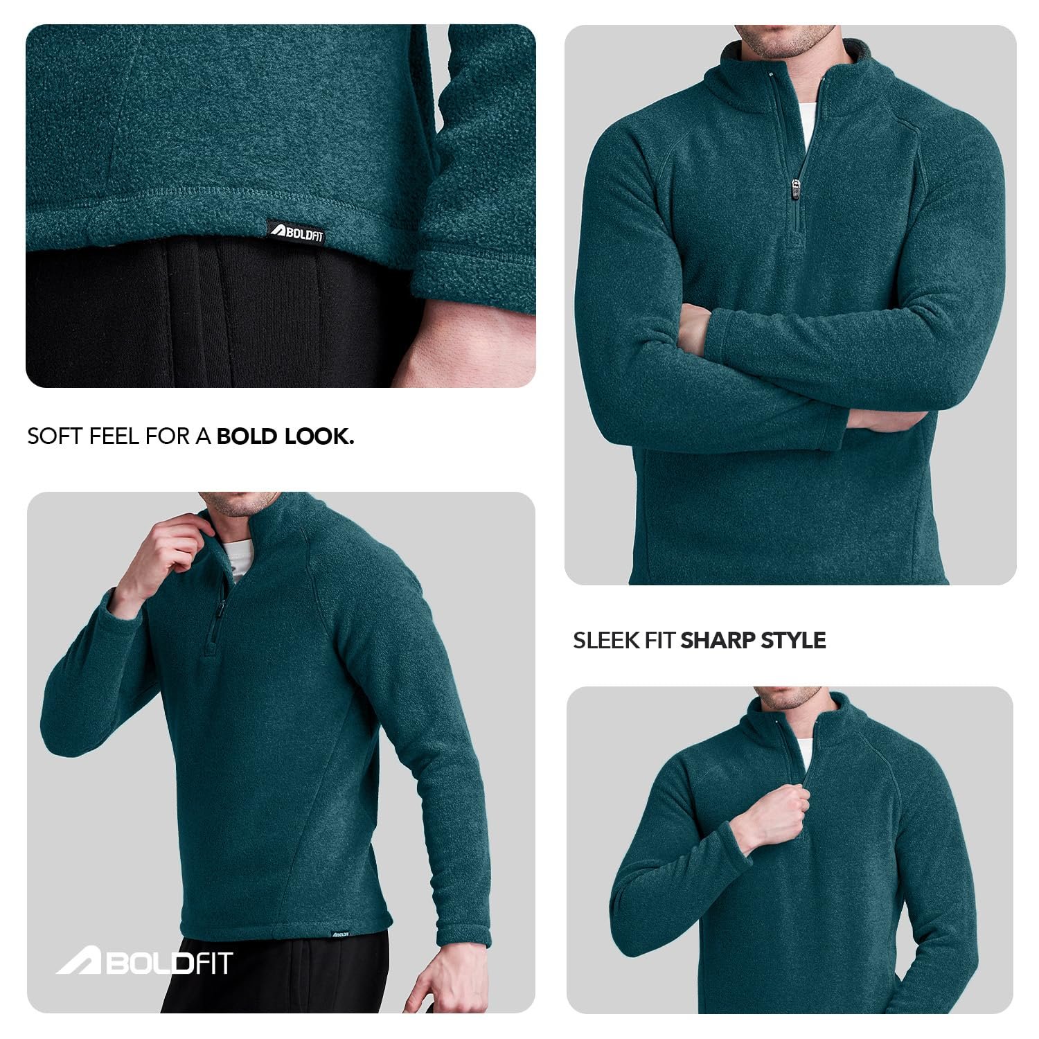 Boldfit Sweatshirt for Men Half Zipper Mens Sweatshirts Heavy Fleece Winter Wear Thermal Pullover for Man Anti-Pilling Fleece Sweatshirts for Mens Soft Feel Sweat Shirt Men - Teal L - Image 2