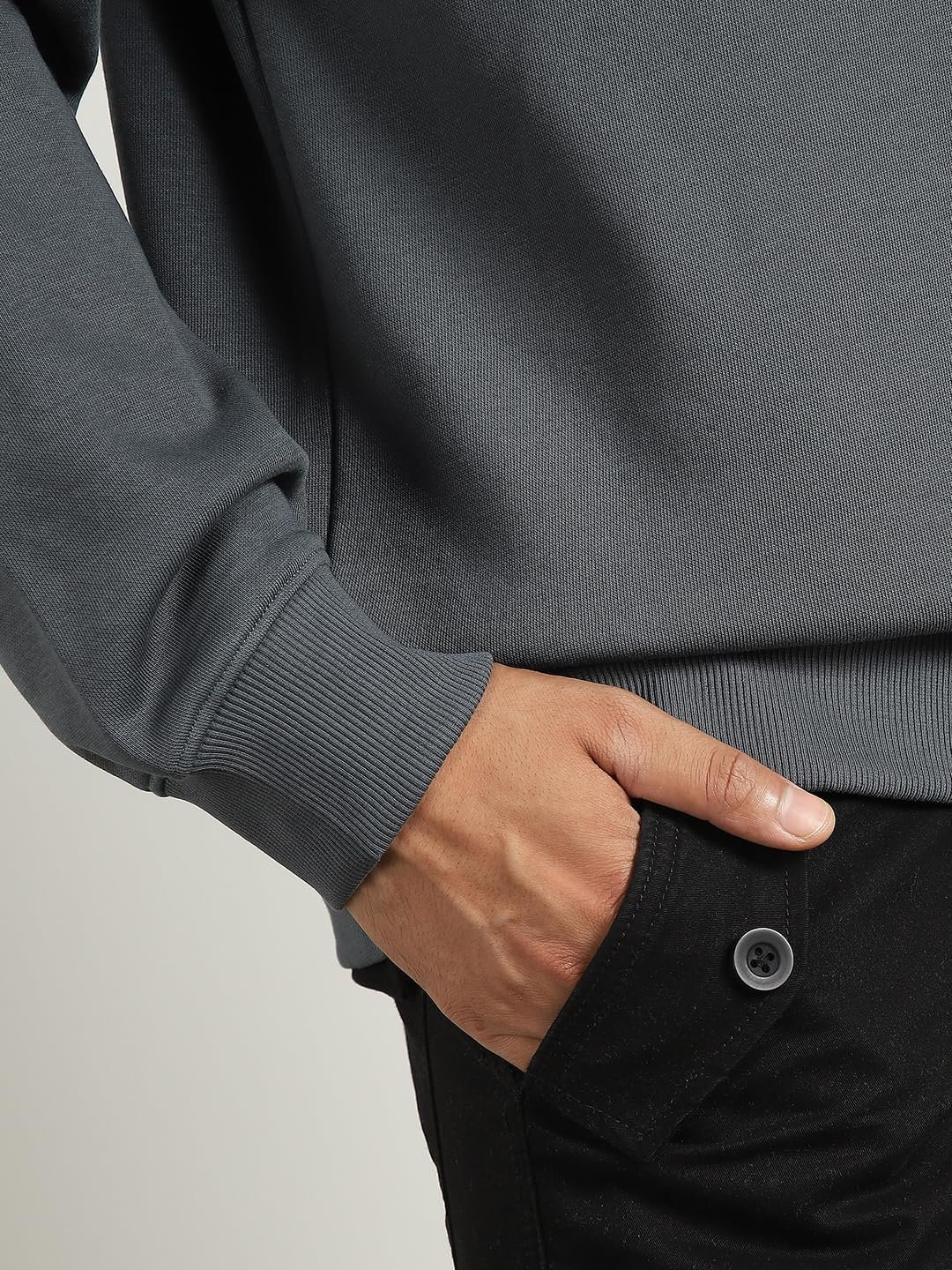 NOBERO Men's Cotton Blend Crew Neck Oversized Fit Sweatshirt (1M-TWSS-R0005_Graphite, X_Large) - Image 2
