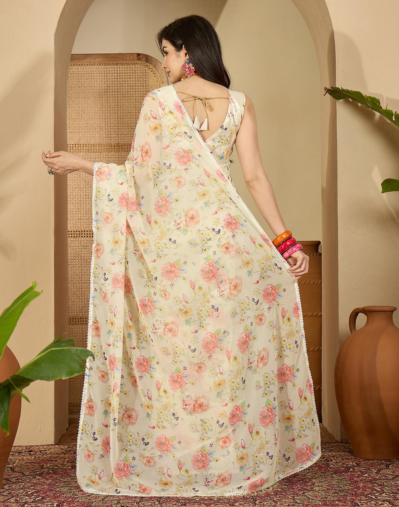 SIRIL Women's Georgette Printed Saree with Unstitched Blouse Piece (4817S153_Yellow) - Image 4