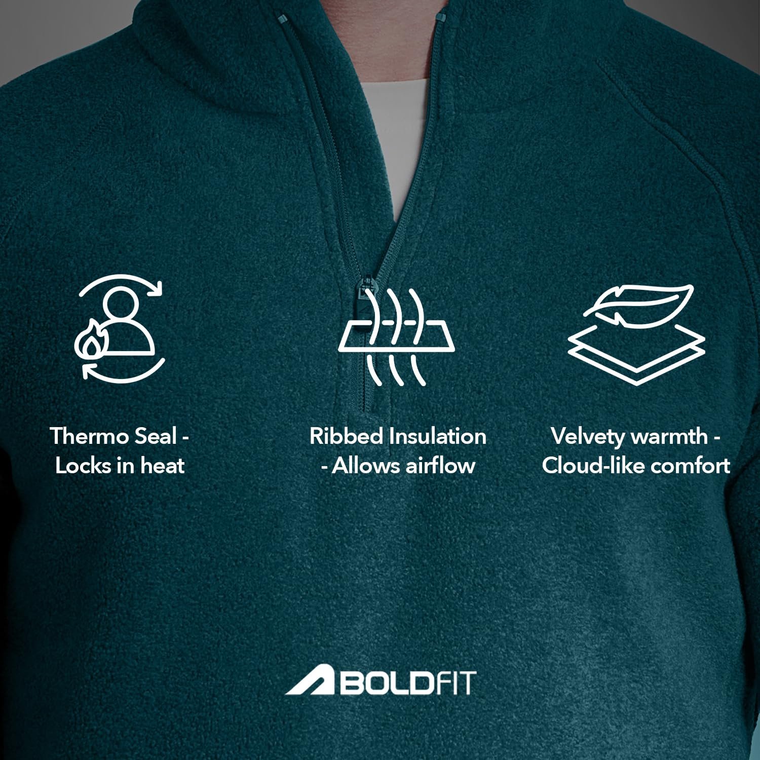 Boldfit Sweatshirt for Men Half Zipper Mens Sweatshirts Heavy Fleece Winter Wear Thermal Pullover for Man Anti-Pilling Fleece Sweatshirts for Mens Soft Feel Sweat Shirt Men - Teal L - Image 5