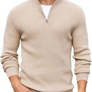 DENIMHOLIC Men High Neck Zipper Full Sleeve Cotton Knitted Winter Sweater (in, Alpha, M, Coco)