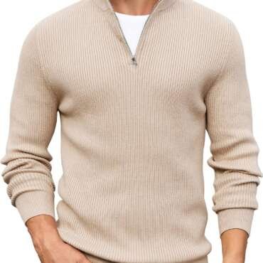 DENIMHOLIC Men High Neck Zipper Full Sleeve Cotton Knitted Winter Sweater (in, Alpha, M, Coco)