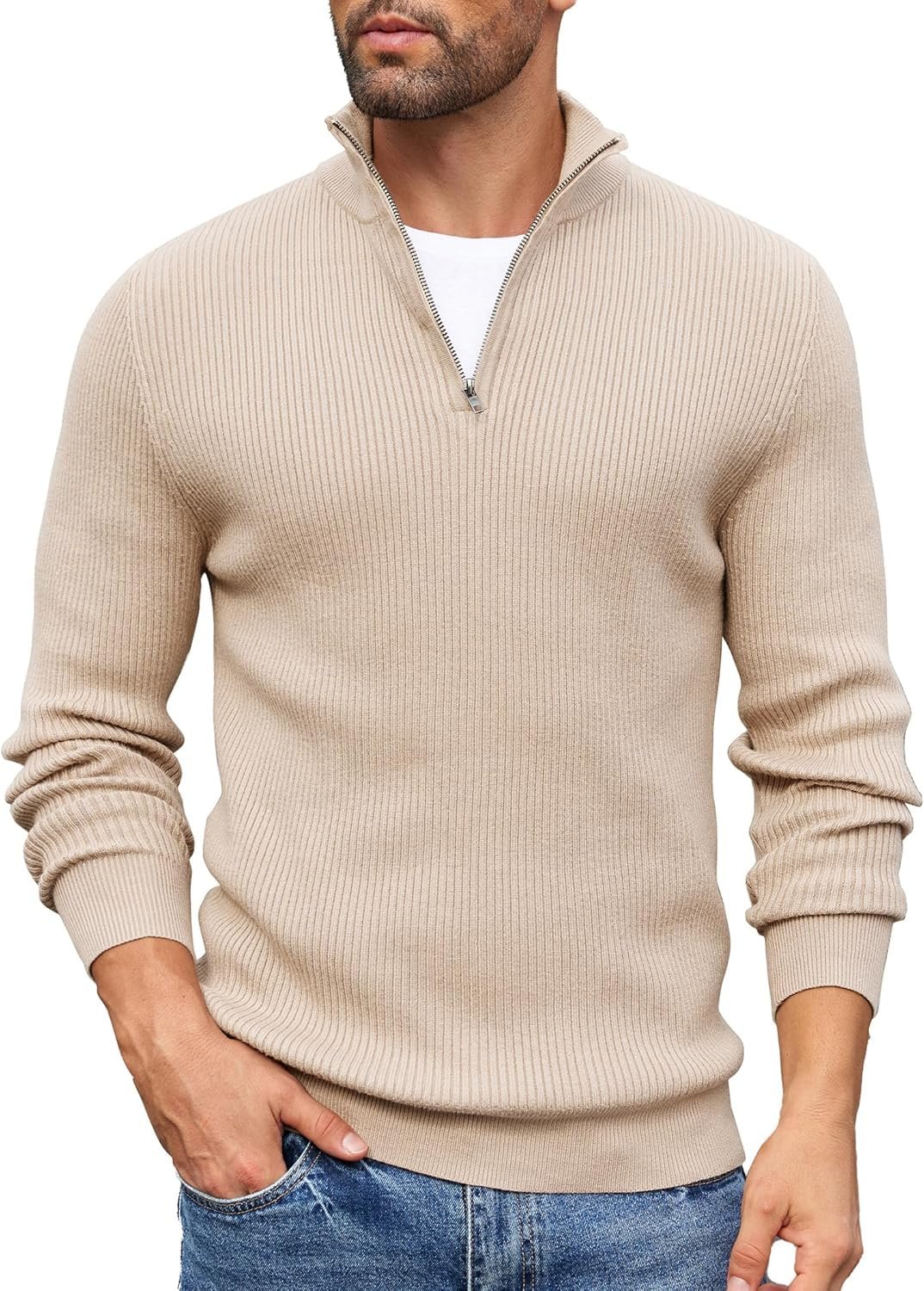 DENIMHOLIC Men High Neck Zipper Full Sleeve Cotton Knitted Winter Sweater (in, Alpha, M, Coco)
