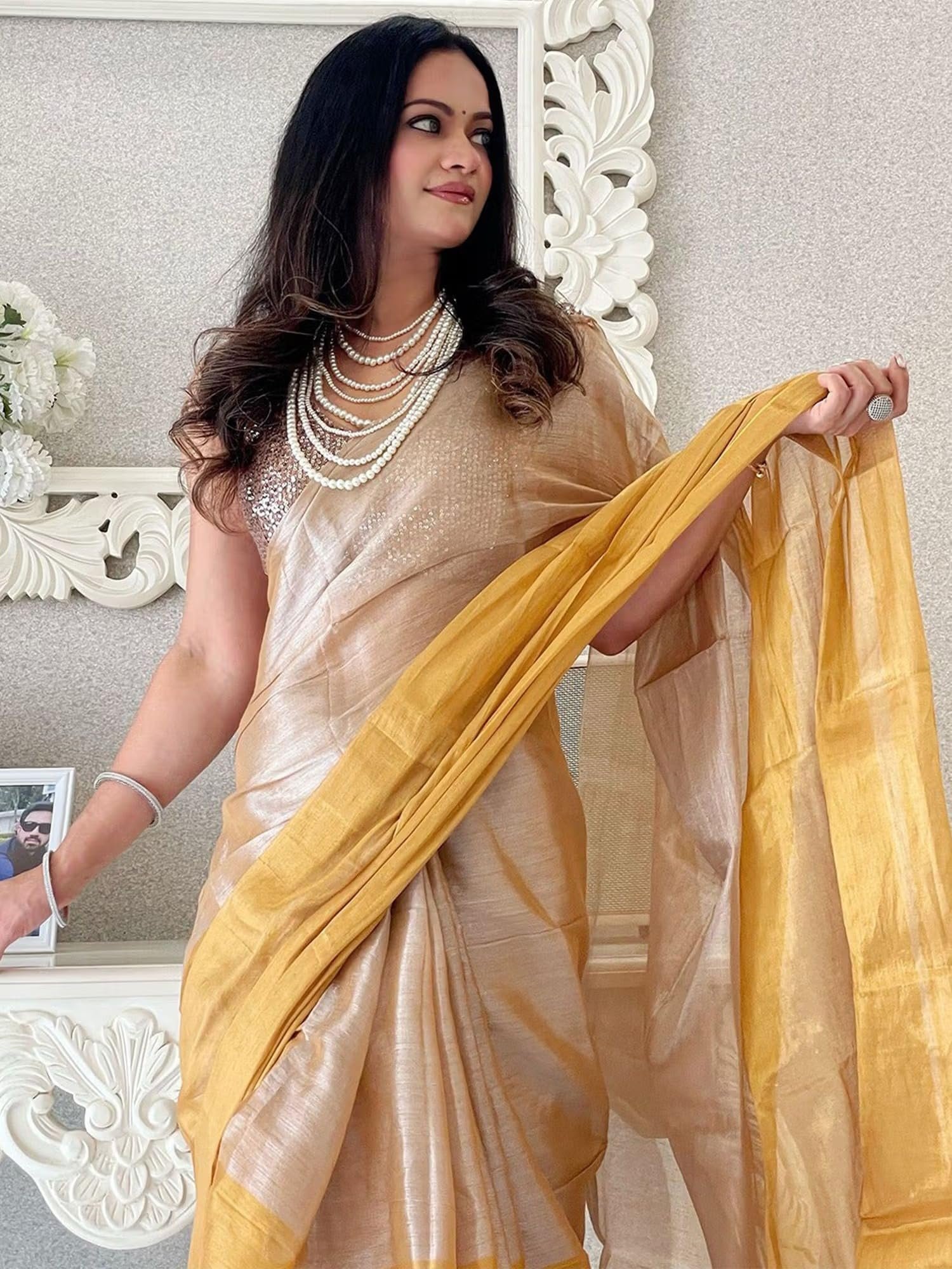 Yashika Women Chanderi Silk Solid Saree With Unstitched Blouse Piece |saree for Women | New Sari | Latest Saree_AZ-YS-OG2-VEDASHRI YELLOW - Image 2