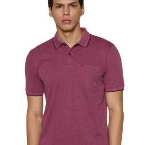 Peter England Men's Premium Branded Regular Fit Half Sleeve Polo T-Shirt with Pocket | Cotton Rich | Birds Eye Interlock Weave Magenta