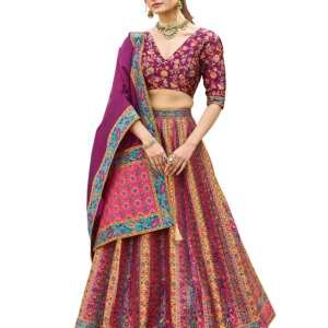 PURVAJA Women's Jacquard Semi-Stitched Lehenga choli (Hira-Wine_Free Size)