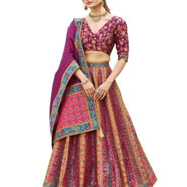 PURVAJA Women's Jacquard Semi-Stitched Lehenga choli (Hira-Wine_Free Size)