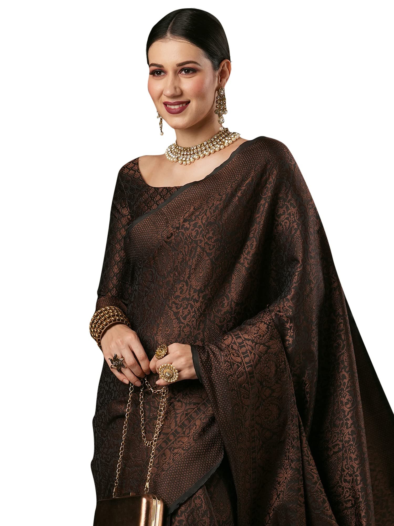 AKHILAM Women's Woven Design Zari Work Banarasi SIlk Saree With Unstitched Blouse Piece (Black_SOHNA2004)