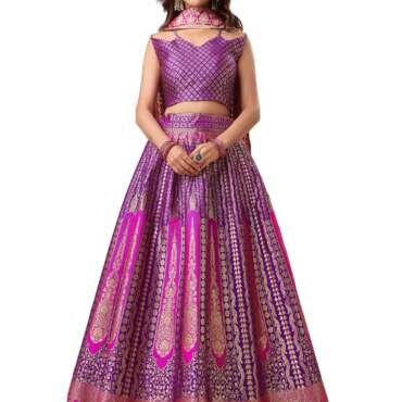 PURVAJA Women's Jacquard Semi-Stitched Lehenga choli (Lihaaz-Wine_Wine_Free Size)