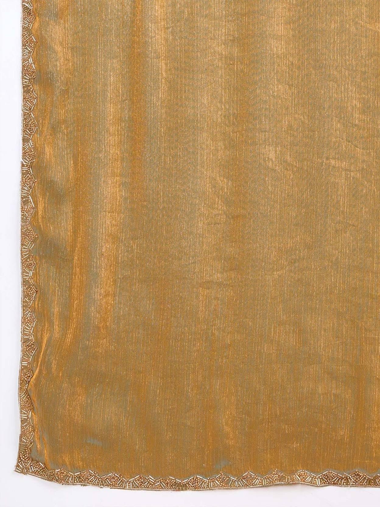 Kaugalian store Women's Shimmer Chiffon soft silk two tone saree with Lace Boarder Shiny Stone and Diamond Work Saree With Unstitched Blouse Piece(5.5 mt Saree with 0.8 mt blouse piece) - Image 3