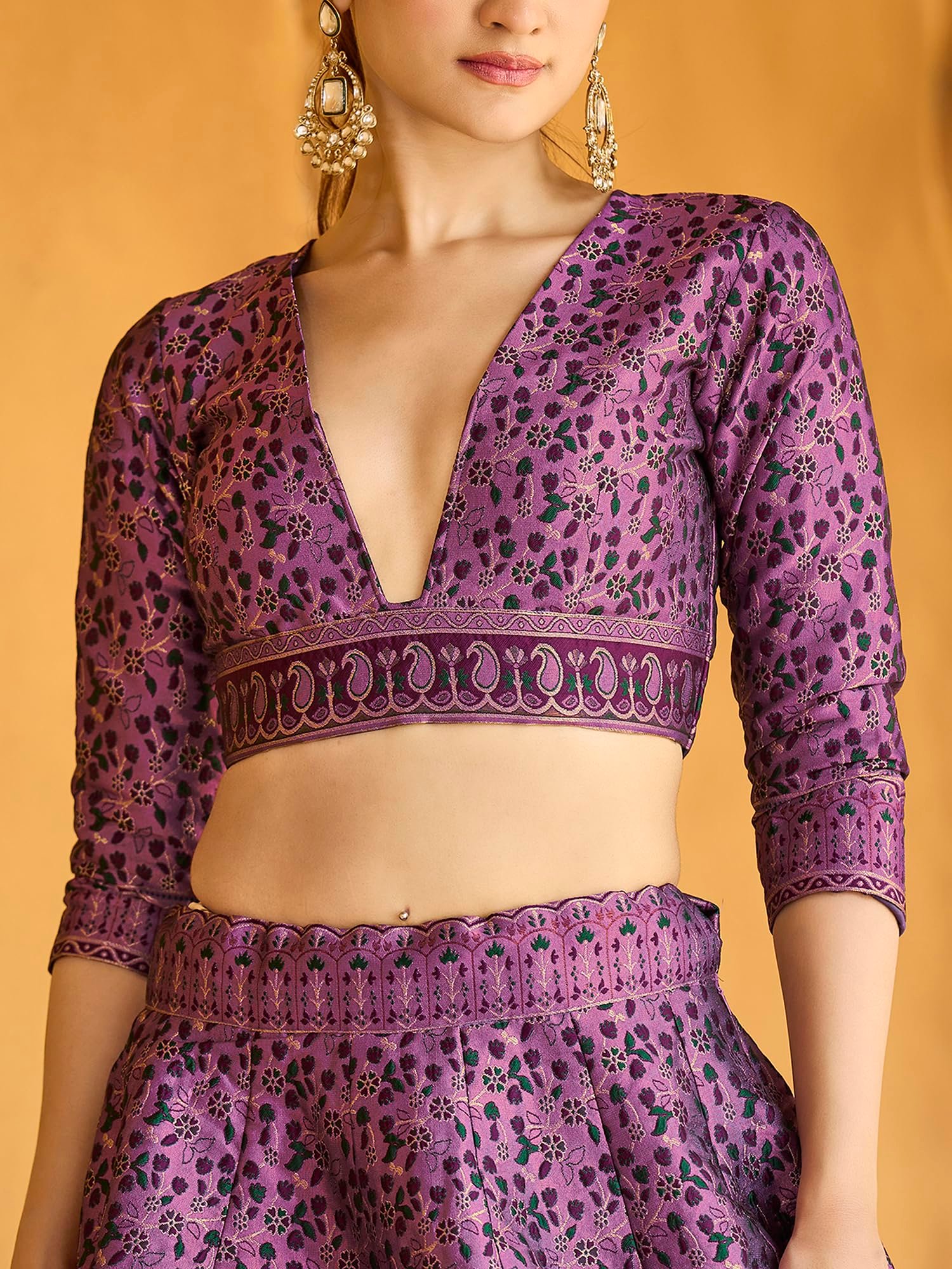 PURVAJA Women's Kanjiwaram Semi-Stitched Lehenga choli (Nadira-Purple_Free Size) - Image 3