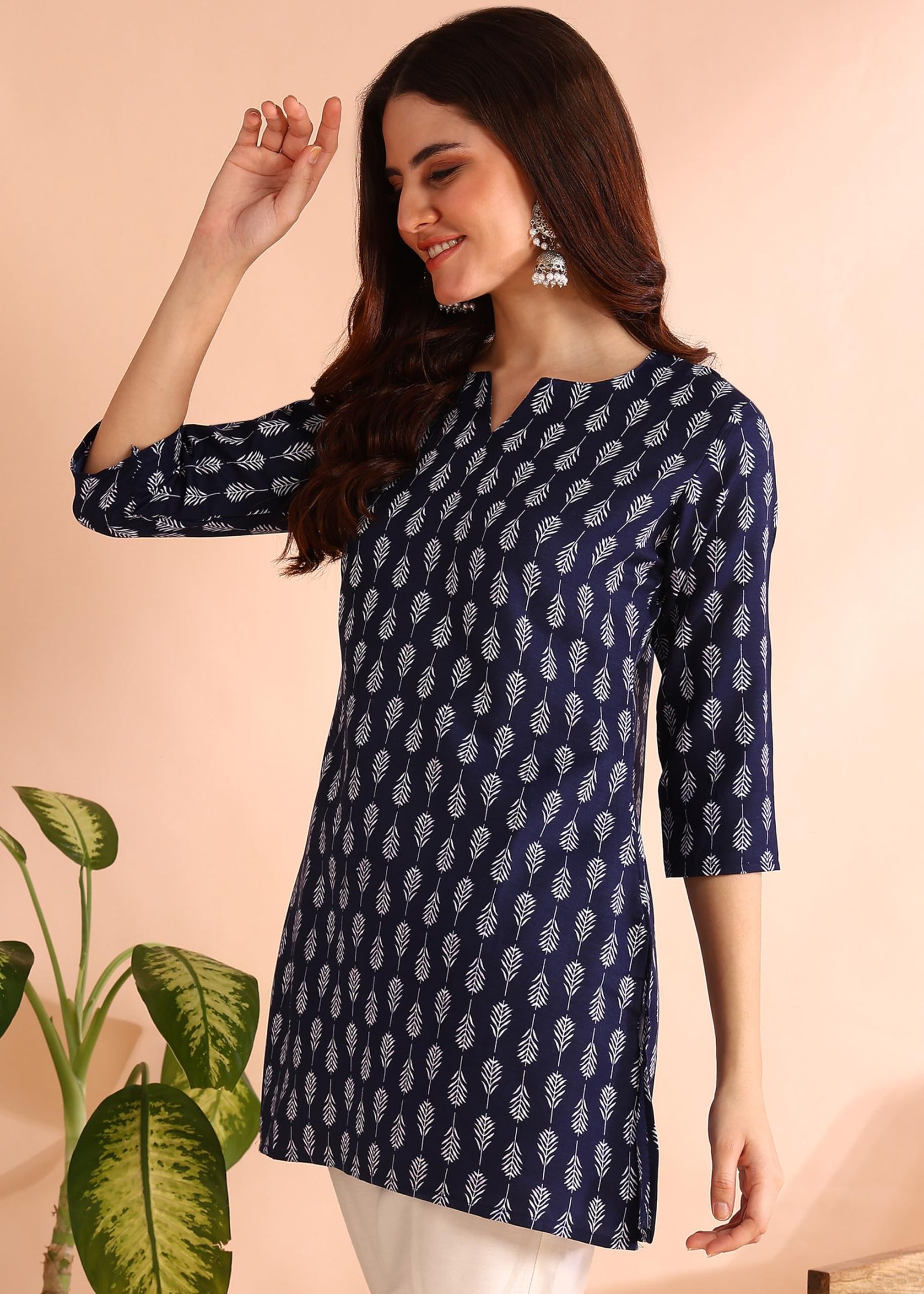 DSK Studio Women's Short Kurti in Blue Rayon Cotton Blend | Ladies Ethnic Tunic | Office (KU1011-Blue-XXL) - Image 6
