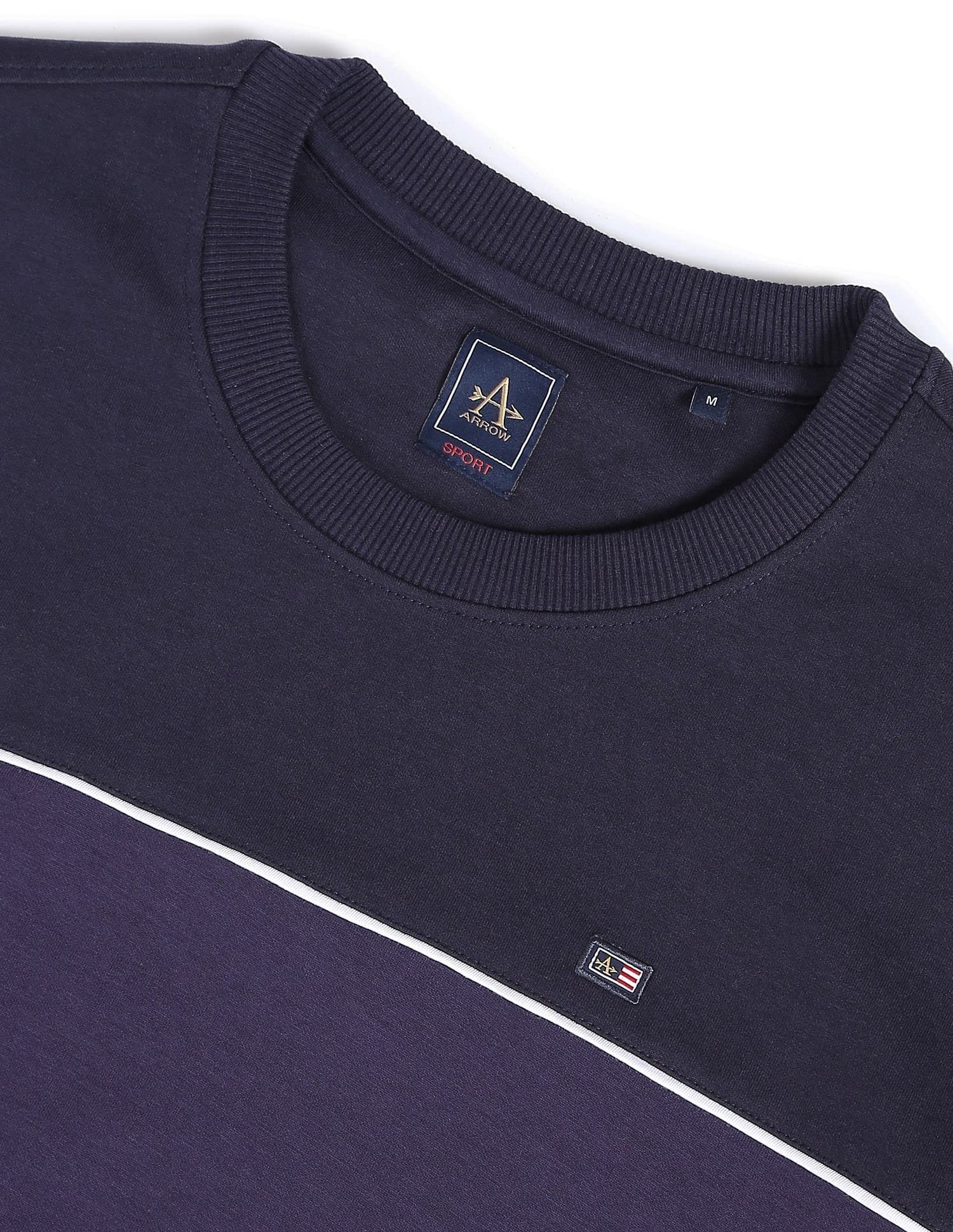 Arrow Men Navy Contrast Piping Crew Neck Cotton Sweatshirt - Image 7