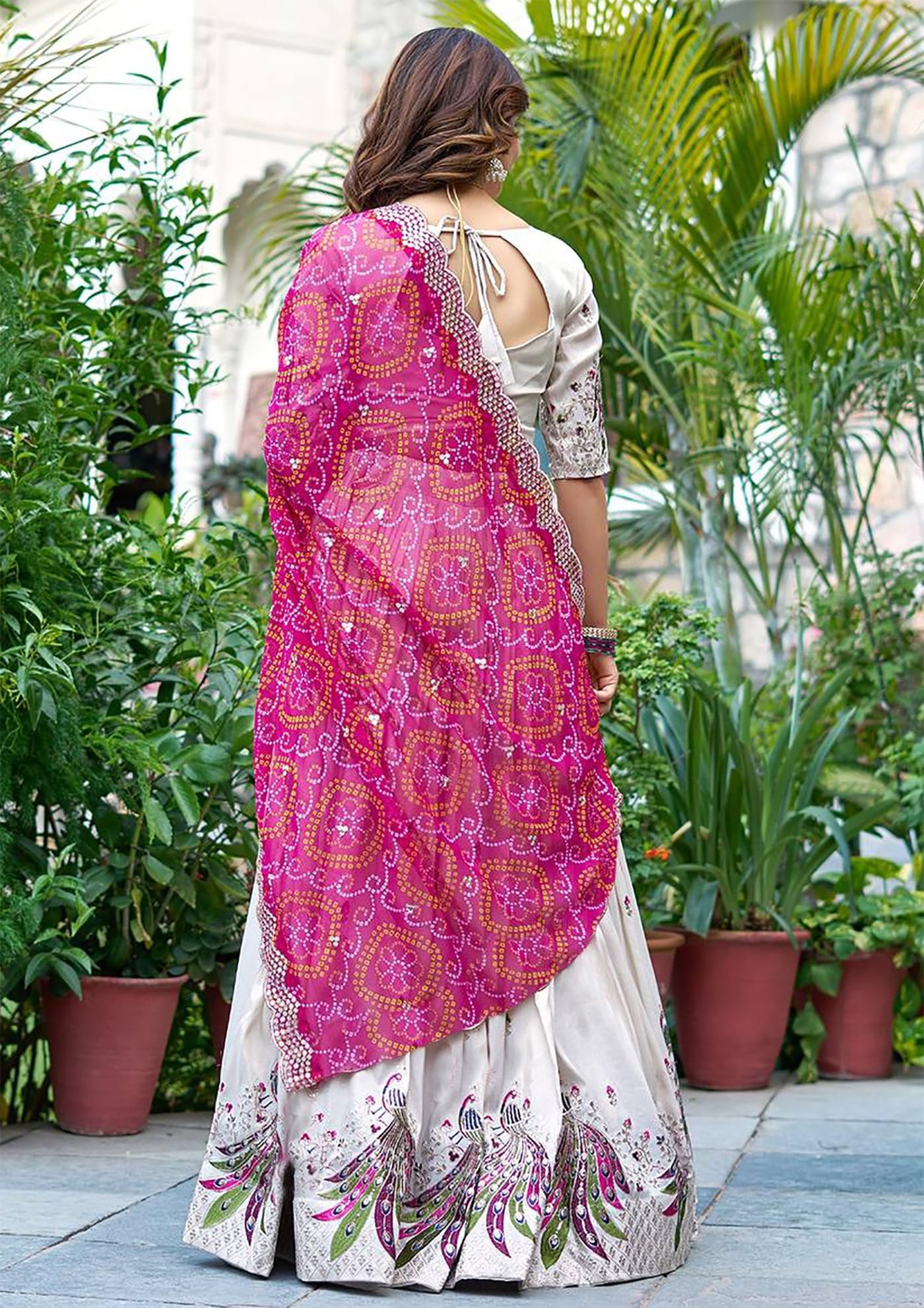 KEDARFAB Women's Chinnon Sequins Embroidered Lehenga Choli With Dupatta Set (Peacock) - Image 4