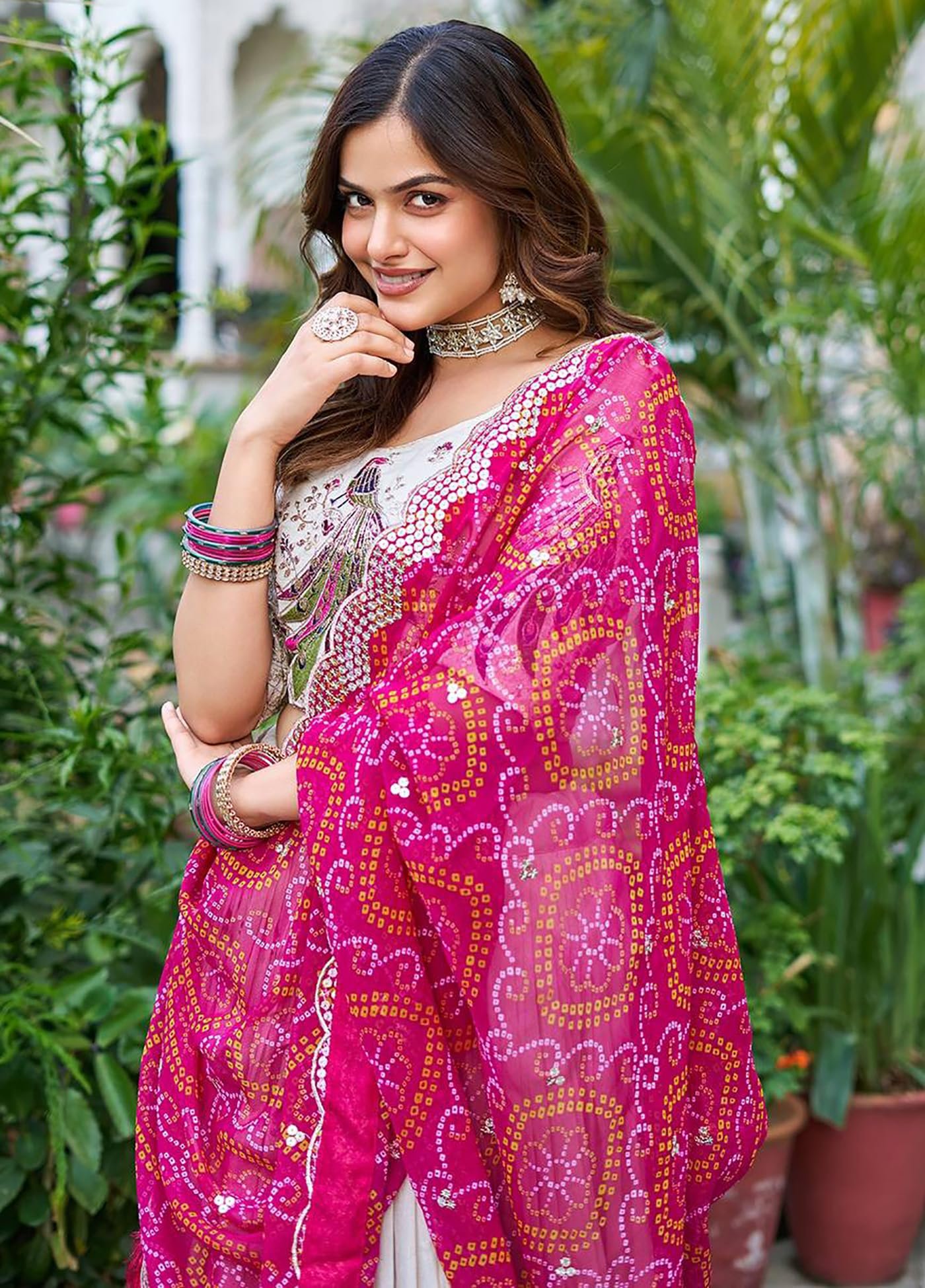 KEDARFAB Women's Chinnon Sequins Embroidered Lehenga Choli With Dupatta Set (Peacock) - Image 2
