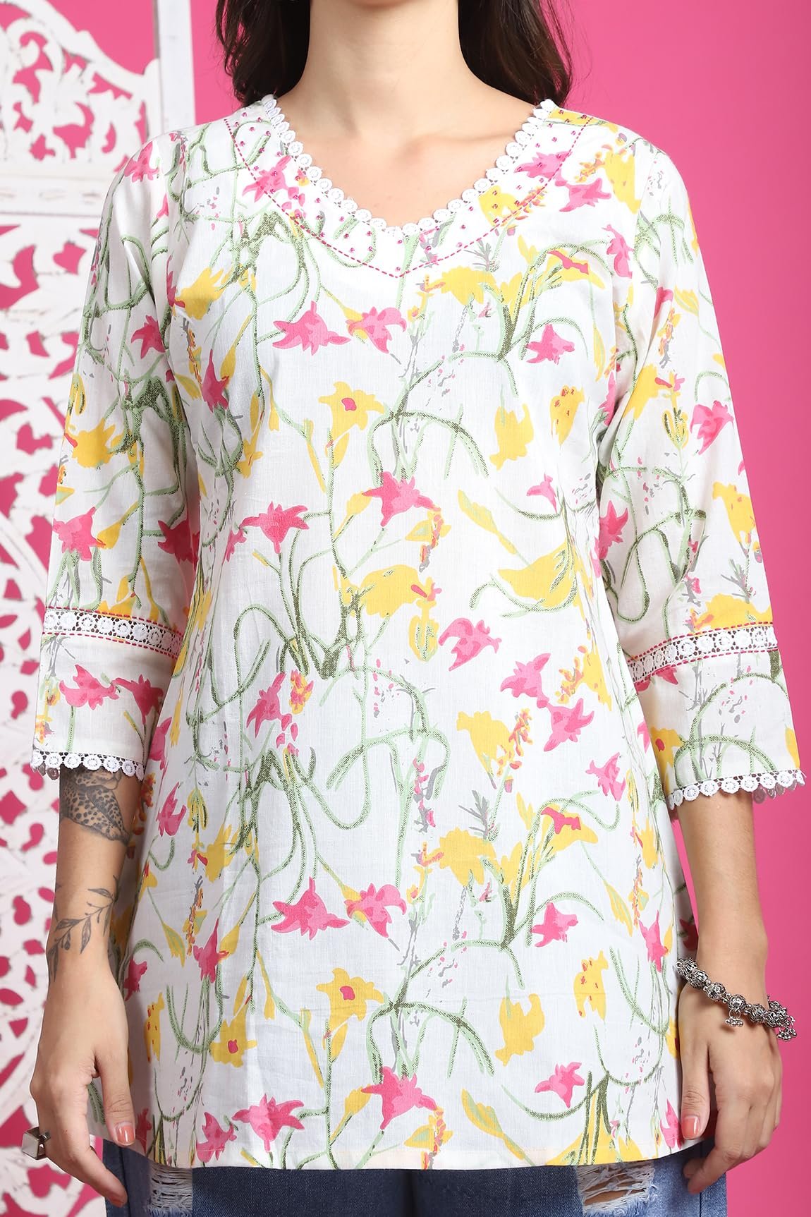 Rajnandini Women's Pure Cotton Floral Printed Tunic (JOPLJPR4021-XXL_White_XXL) - Image 6