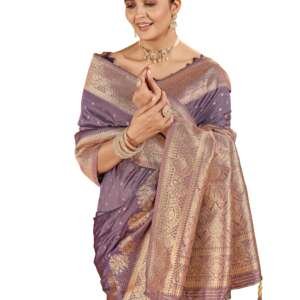 Mehrang Women's Banarasi Silk Kanjivaram Saree For Wedding With Pure Zari Work, Woven Design, With Unstitched Blouse Piece