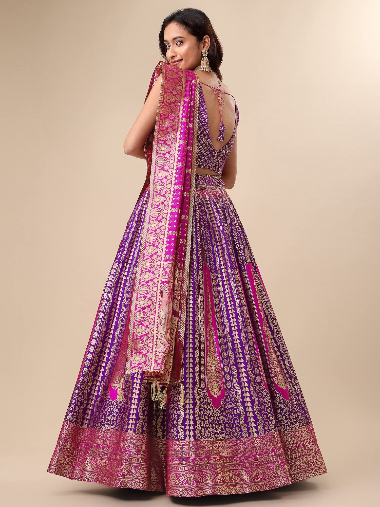 PURVAJA Women's Jacquard Semi-Stitched Lehenga choli (Lihaaz-Wine_Wine_Free Size) - Image 6