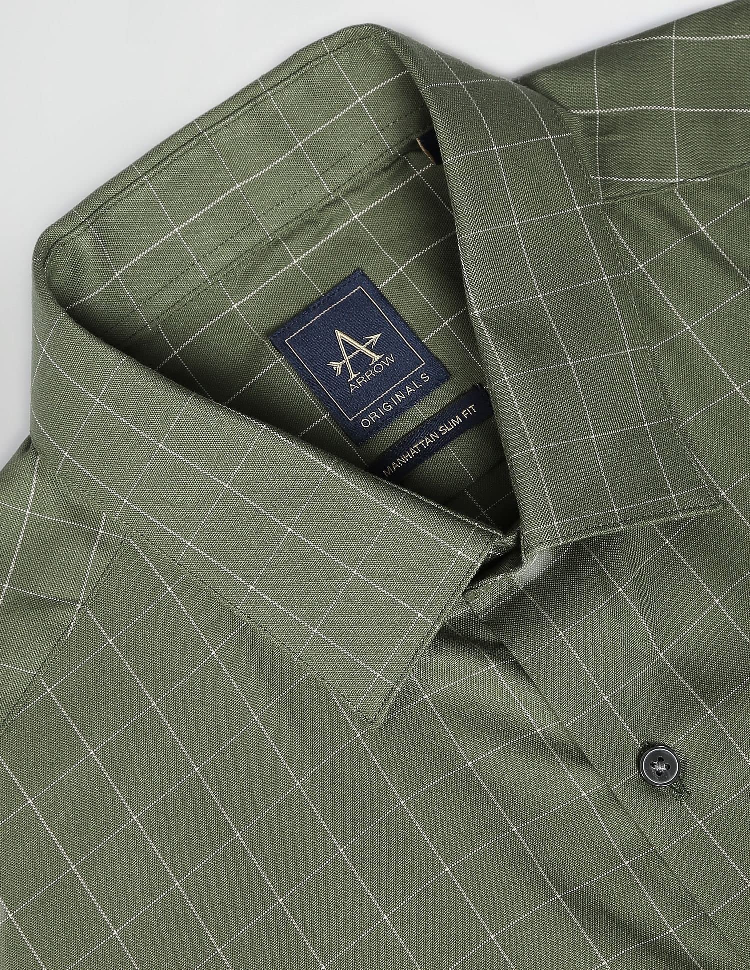 Arrow Men's Checkered Full Sleeve Slim Fit Cutaway Collar Cotton Formal Shirt (ARADOSH1244_Dark Green_39) - Image 7