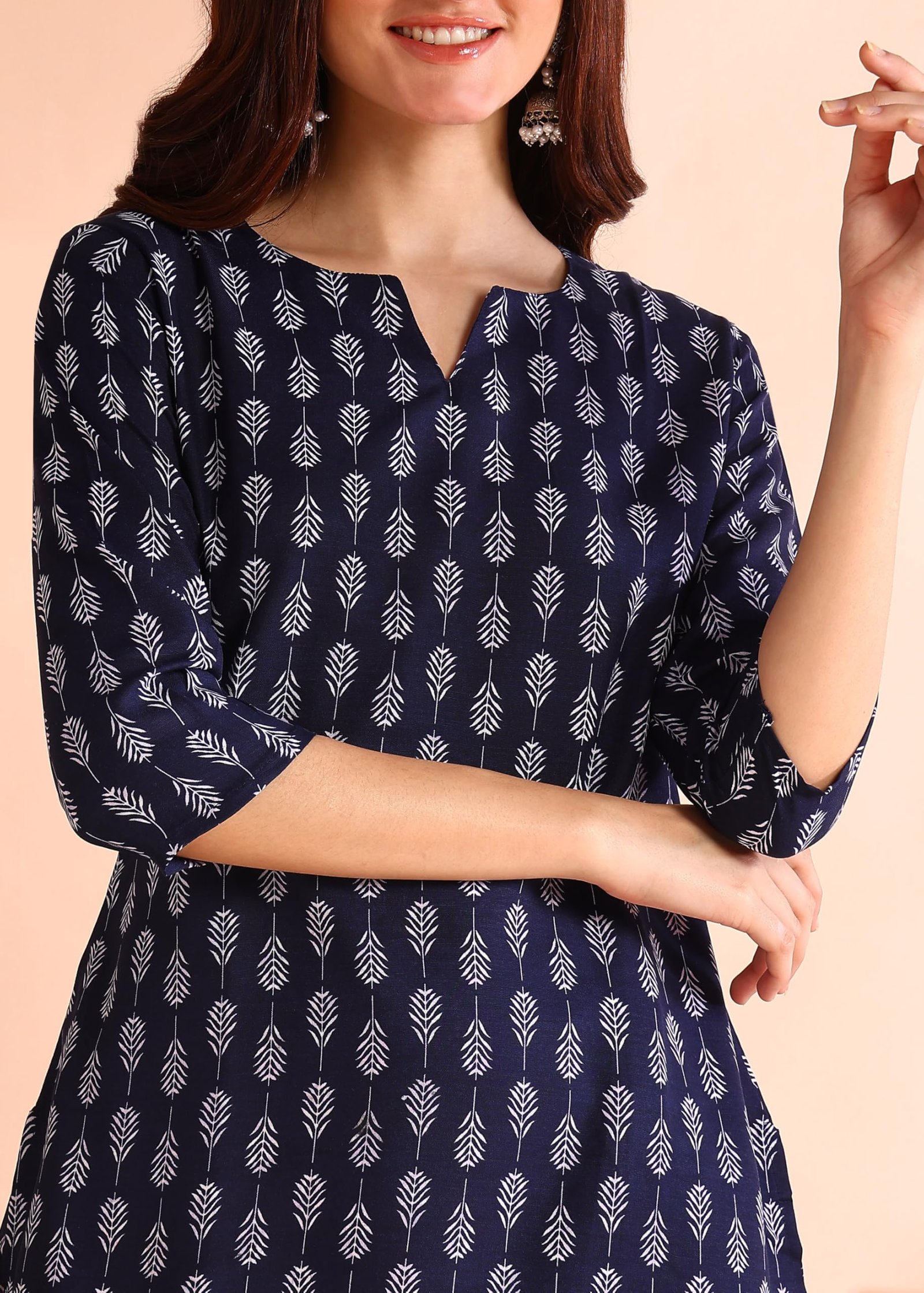 DSK Studio Women's Short Kurti in Blue Rayon Cotton Blend | Ladies Ethnic Tunic | Office (KU1011-Blue-XXL) - Image 4