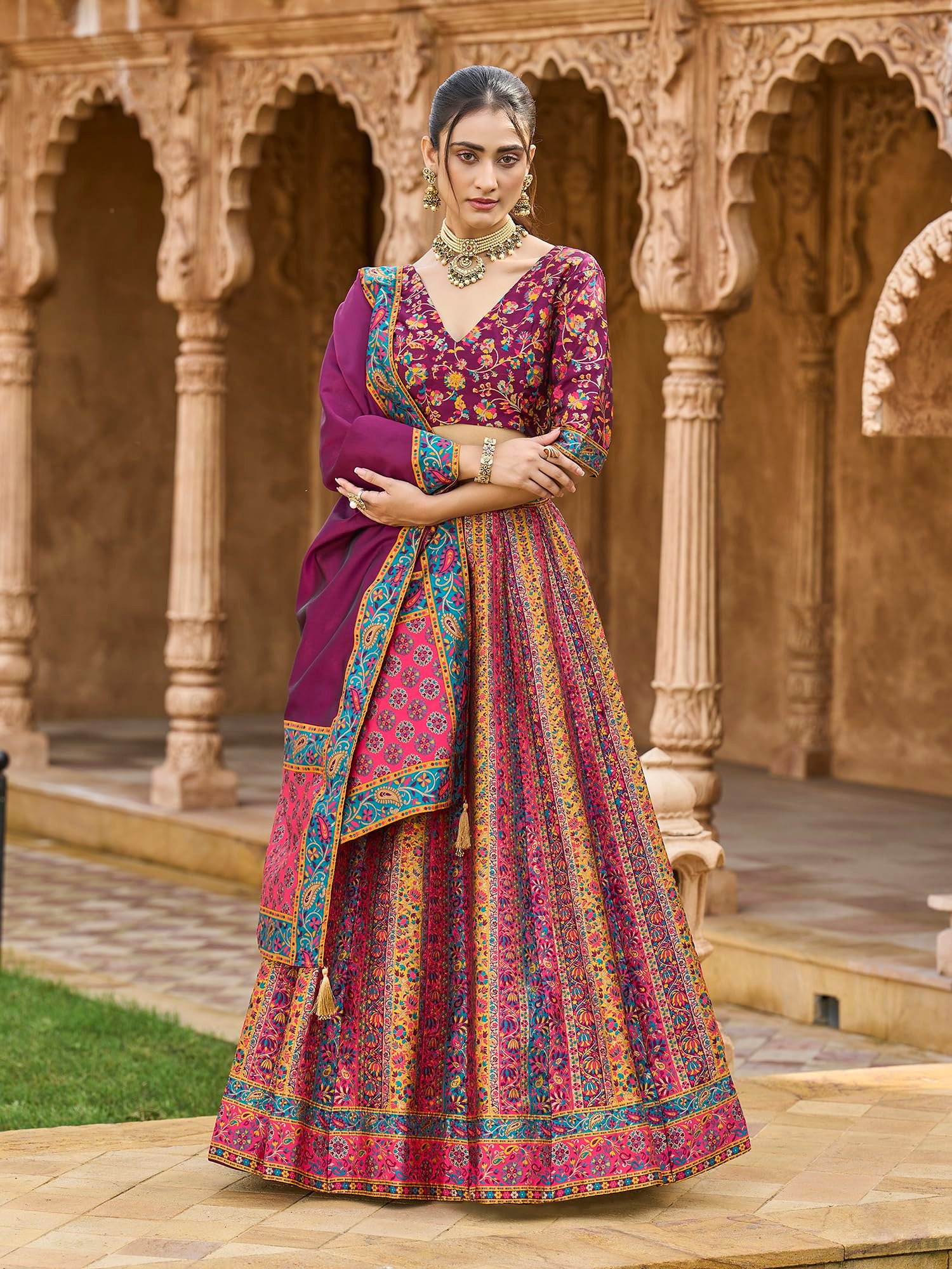 PURVAJA Women's Jacquard Semi-Stitched Lehenga choli (Hira-Wine_Free Size) - Image 4