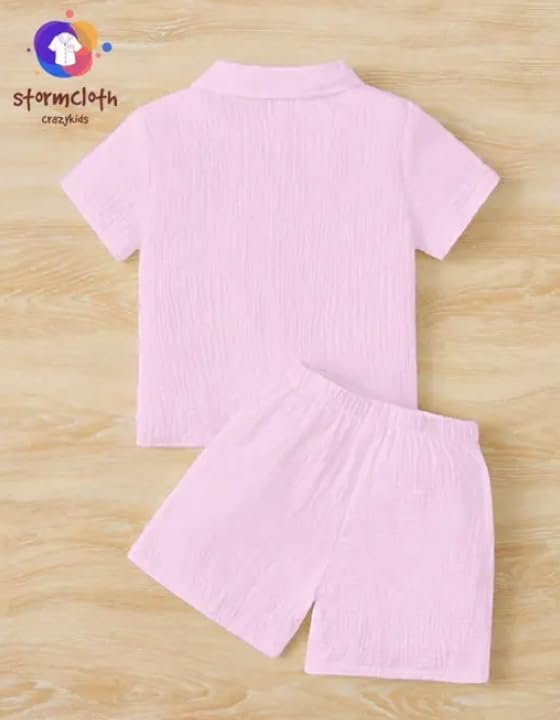 STORMCLOTH Co-Ord Set for Baby & Toddler | Unisex Cotton Blend Shirt & Shorts | Casual Summer Outfit | Regular Fit Clothing for Boys & Girls | Pink - 3-4 Years - Image 4
