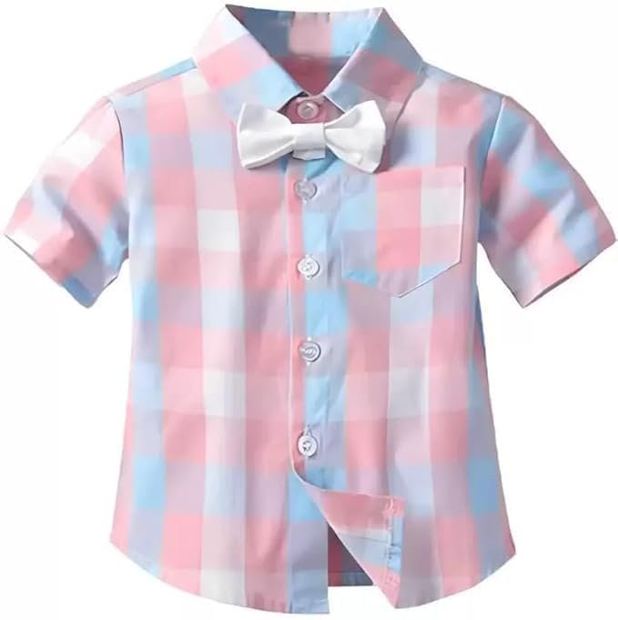 BLECKZ SOMEAK Baby Boys Cotton and Spandex Printed Half Sleeves Applique Bow Solid Clothing Set (Peach, 3-4 Years) - Image 6
