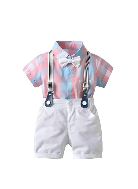 BLECKZ SOMEAK Baby Boys Cotton and Spandex Printed Half Sleeves Applique Bow Solid Clothing Set (Peach, 3-4 Years) - Image 3