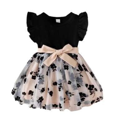 TAGAS Toddler Girls Floral Print A-line Dress for Girls | Frock for Girl |Dresses birthdaydress for Babygirls| Cream