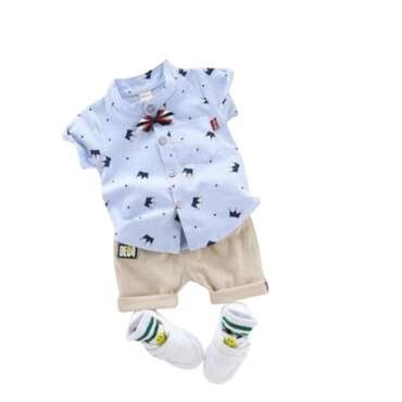 Vikita Enterprise Kids Boy's Printed Cotton Blend,Hosiery Short Sleeve Regular Wear Shirt & Shorts Set (6 Months - 12 Months, LightBlue & lightbrown)