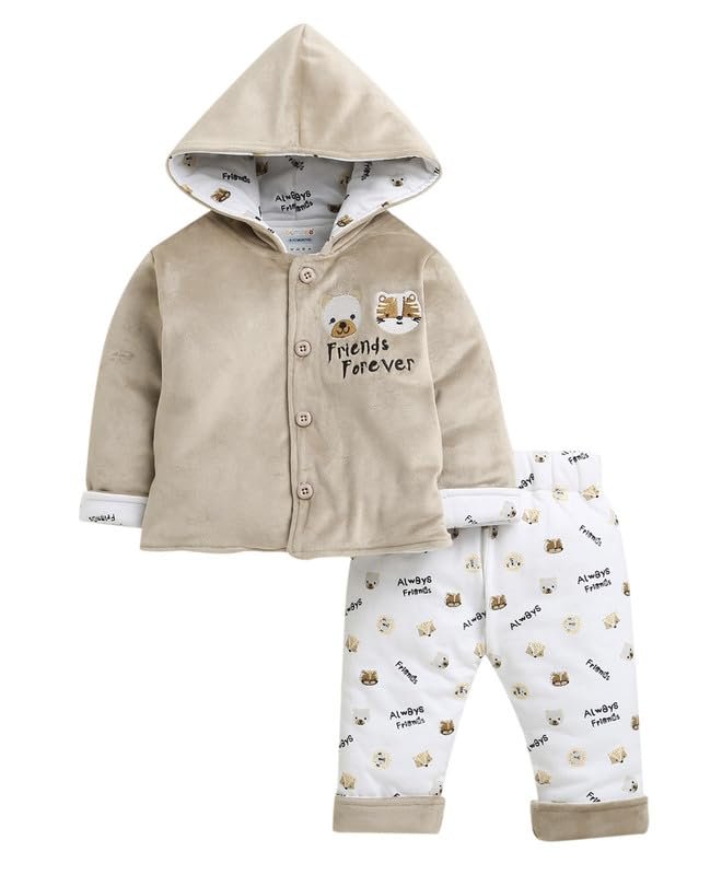 BUMZEE Baby Boys Cotton Regular Fit Winter Set Beige & White - 6-12 Months (Peb10728C-bge)