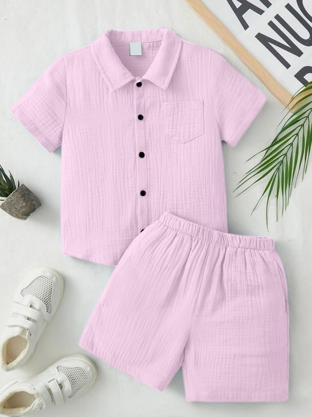 STORMCLOTH Co-Ord Set for Baby & Toddler | Unisex Cotton Blend Shirt & Shorts | Casual Summer Outfit | Regular Fit Clothing for Boys & Girls | Pink - 3-4 Years - Image 5