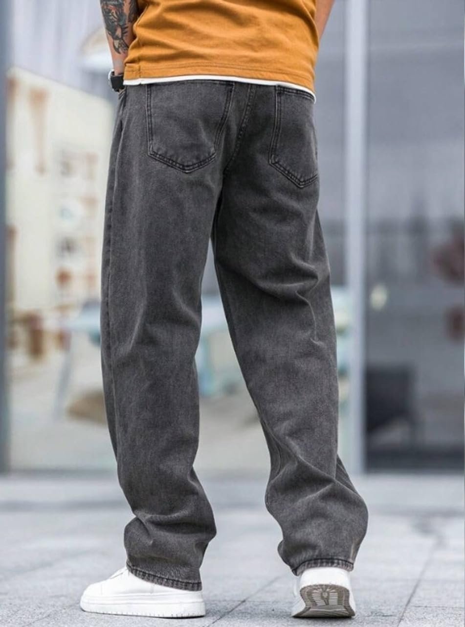 JAAR FASHION Loose Fit Jeans for Men – Oversized Mid Rise Baggy Denim Pants (in, Numeric, 34, Regular, Standard, Grey) - Image 4